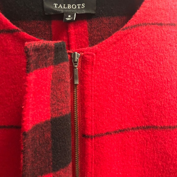 Talbots Red Black Windowpane Plaid Wool Blend Blazer size 8 - Picture 5 of 5